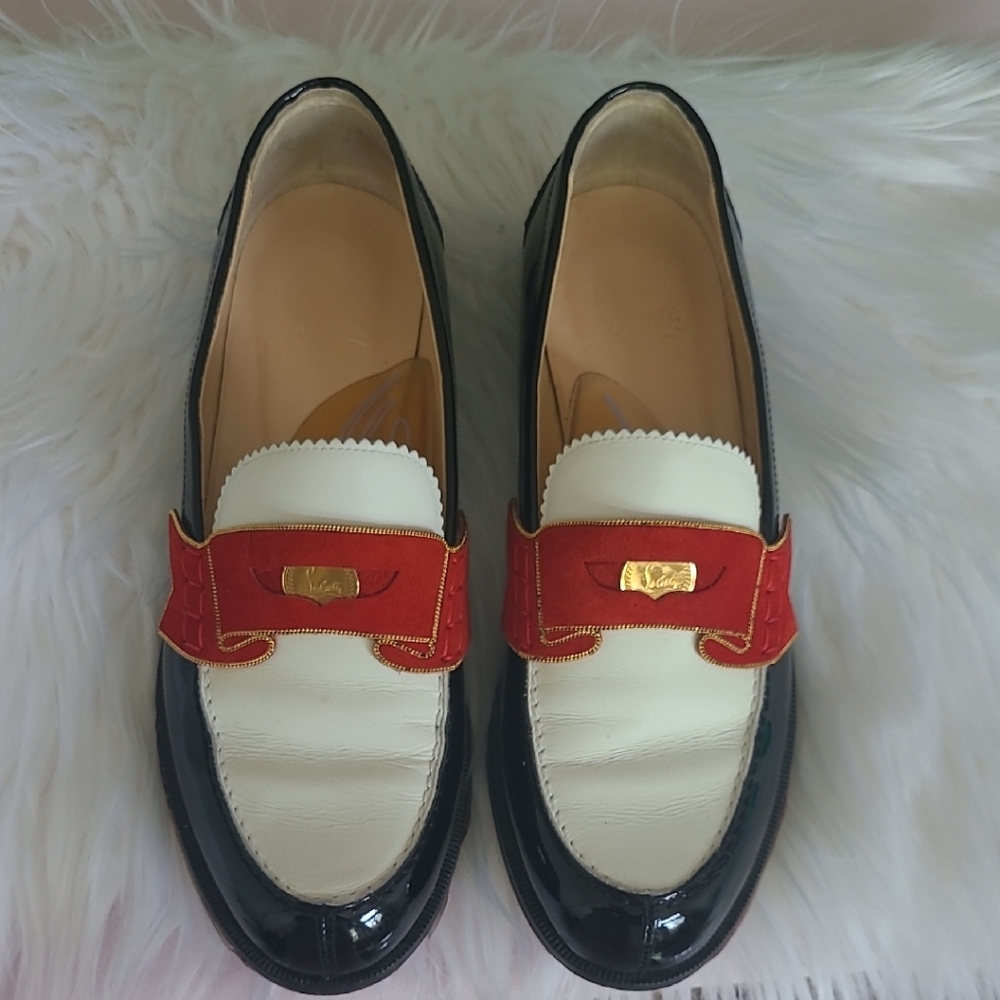 Christian Louboutin Women's Black, White and Red Penny Loafers